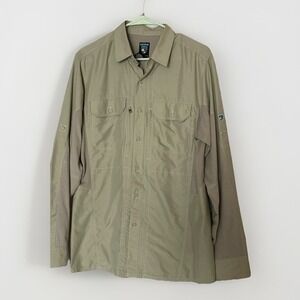Kuhl Shirt Mens Small Tan Airspeed Long Sleeve Pockets Hiking Fishing Vented
